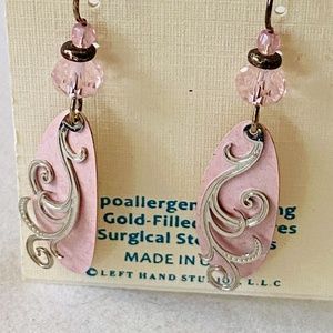 New ADAJIO Silver Tone Pink Dangle Pierced Earrings on Card